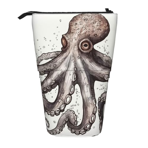 WSOIHFEC Federmäppchen mit Oktopus-Aufdruck, Pop-Up-Federmäppchen, Stand-up-Federtasche, Teleskop-Bleistifthalter, Organizer, kleine Make-up-Tasche mit Reißverschluss, Schwarz , Einheitsgröße, Modern von WSOIHFEC