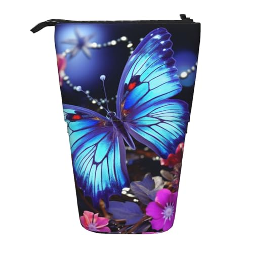 WSOIHFEC Federmäppchen mit Schmetterlings-Aufdruck, Pop-Up-Federmäppchen, Stand-up-Federtasche, Teleskop-Bleistifthalter, Organizer, kleine Make-up-Tasche mit Reißverschluss, Schwarz , Einheitsgröße, von WSOIHFEC