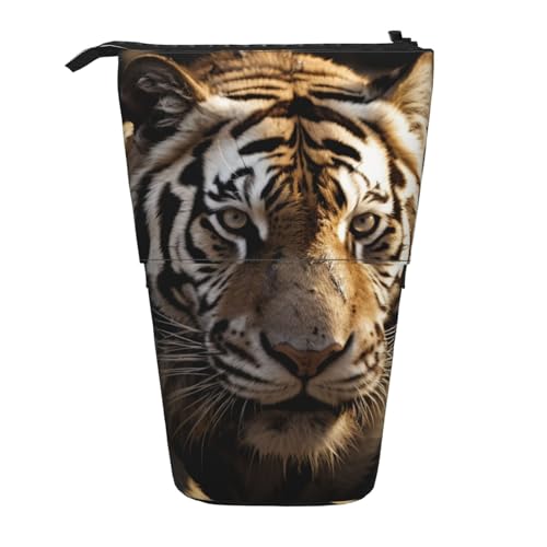 WSOIHFEC Federmäppchen mit Tier-Tigerdruck, Pop-Up-Federmäppchen, Stand-up-Federtasche, Teleskop-Bleistifthalter, Organizer, kleine Make-up-Tasche mit Reißverschluss, Schwarz , Einheitsgröße, Modern von WSOIHFEC