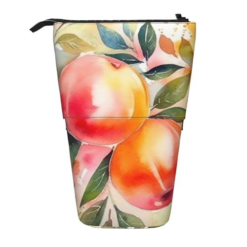 WSOIHFEC Federmäppchen mit buntem Pfirsich-Aquarell-Design, Pop-Up-Federmäppchen, Stand-up-Federtasche, Teleskop-Bleistifthalter, Organizer, kleine Make-up-Tasche mit Reißverschluss, Schwarz , von WSOIHFEC