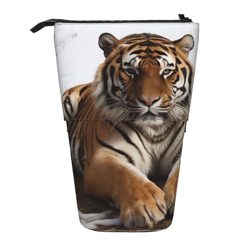 WSOIHFEC Federmäppchen mit großem Tiger-Druck, Pop-Up-Federmäppchen, Stand-up-Federtasche, Teleskop-Bleistifthalter, Organizer, kleine Make-up-Tasche mit Reißverschluss, Schwarz , Einheitsgröße, von WSOIHFEC