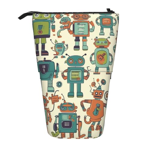 WSOIHFEC Federmäppchen mit niedlichem Cartoon-Roboter-Druck, Pop-Up-Federmäppchen, Teleskop-Bleistifthalter, Organizer, kleine Make-up-Tasche mit Reißverschluss, Schwarz , Einheitsgröße, Modern von WSOIHFEC