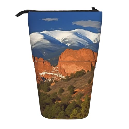 WSOIHFEC Pikes Peak Federmäppchen mit Colorado-Druck, Pop-Up-Federmäppchen, Stand-up-Federtasche, Teleskop-Bleistifthalter, Organizer, kleine Make-up-Tasche mit Reißverschluss, Schwarz , von WSOIHFEC