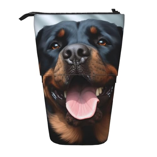 WSOIHFEC Rottweiler Federmäppchen mit Hundezungenkopf-Druck, Pop-Up-Federmäppchen, Stand-up-Federtasche, Teleskop-Bleistifthalter, Organizer, kleine Make-up-Tasche mit Reißverschluss, Schwarz , von WSOIHFEC