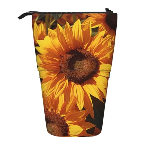 WSOIHFEC Schönes Federmäppchen mit Sonnenblumen-Druck, Pop-Up-Federmäppchen, Stand-up-Federtasche, Teleskop-Bleistifthalter, Organizer, kleine Make-up-Tasche mit Reißverschluss, Schwarz , von WSOIHFEC