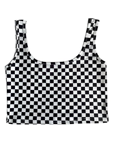 WSPLYSPJY Damen Plus Size Schwarz und Weiß Weste Kariert Print Cami Crop Tank Tops, Schwarz-Weiß-Plaid, X-Groß von WSPLYSPJY