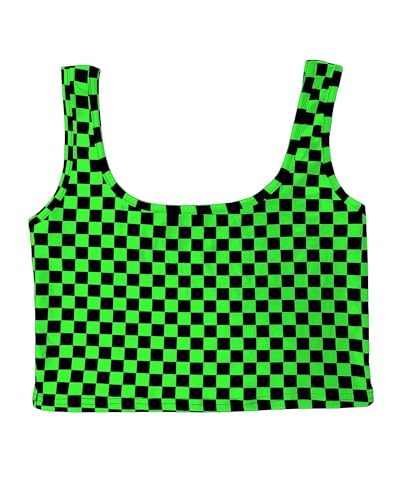 WSPLYSPJY Damen Plus Size Schwarz und Weiß Weste Kariert Print Cami Crop Tank Tops, grün / schwarz, X-Groß von WSPLYSPJY
