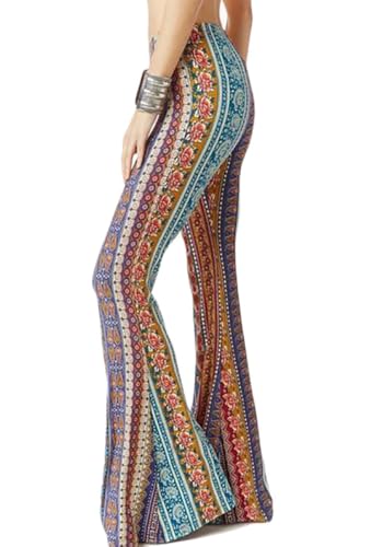 WSPLYSPJY Damen Print Stretch Bell Bottom Flare Palazzo Pants Hose - - Mittel von WSPLYSPJY
