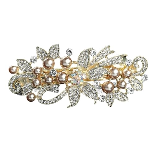 2 Stück Braut-Kopfschmuck, elegante Kunstkristall-Perlen-Bogen-Haarspangen for Frauen, Haarspangen for den Hinterkopf, Haarschmuck für Frauen Mädchen(Gold A) von WSQHAO