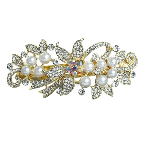 2 Stück Braut-Kopfschmuck, elegante Kunstkristall-Perlen-Bogen-Haarspangen for Frauen, Haarspangen for den Hinterkopf, Haarschmuck für Frauen Mädchen(Gold B) von WSQHAO