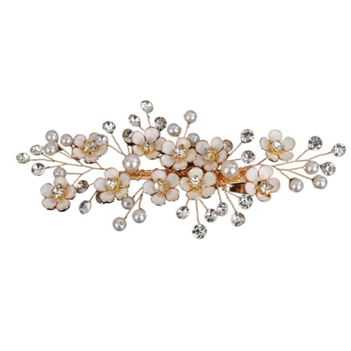 2 Stück Hochzeit Kopfschmuck Blume Braut Haarspangen Perlen Haarschmuck for Frauen Party Tiaras Schmuck für Frauen Mädchen(Gold) von WSQHAO