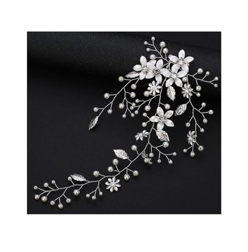 2 stücke Blume Braut Hochzeit Haar Rebe Perle Braut Haar Stück Blatt Haar Zubehör Stirnband for Frauen Schmuck für Frauen Mädchen(Silver) von WSQHAO