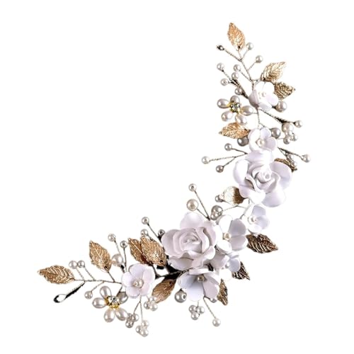 2 stücke Braut Kopfschmuck Braut Perle Blume Seite Kamm for Haar Frauen Hochzeit Kopfschmuck Haarnadeln Haar for Hochzeit Zubehör für Frauen Mädchen(Gold) von WSQHAO