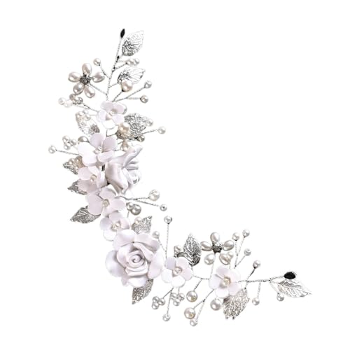 2 stücke Braut Kopfschmuck Braut Perle Blume Seite Kamm for Haar Frauen Hochzeit Kopfschmuck Haarnadeln Haar for Hochzeit Zubehör für Frauen Mädchen(Silver) von WSQHAO