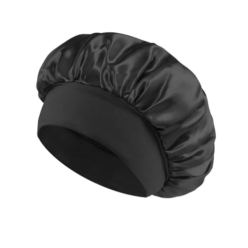 2 stücke Dusche Kappe Haar Styling Große Welle Schlaf Geschenk Seide Schlaf Kappe Motorhaube Mit Breiten Elastischen Band für Lange lockige Haare(Black) von WSQHAO