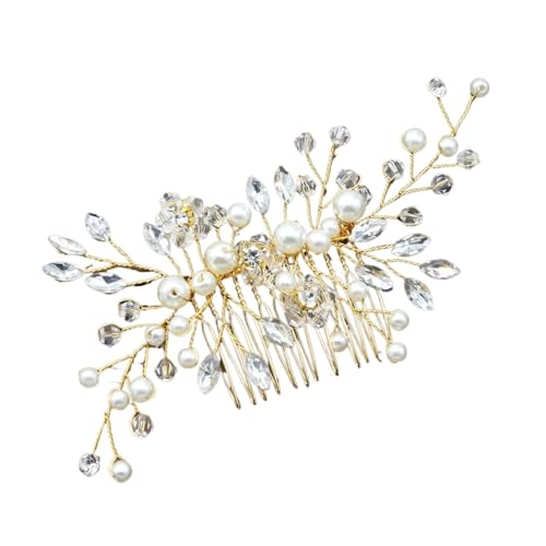 2 stücke Hochzeit Kopfschmuck Perle Perlen Seite Kamm Braut for Haar Frauen Zubehör für Frauen Mädchen(Gold color) von WSQHAO