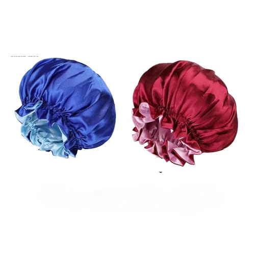 2-teiliges Set Satin Bonnet Silk Night Sleeping Cap Lange Satin Bonnet mit Kopfband Bonnet Edge Wrap for Frauenhaar für Lange lockige Haare(Color 3) von WSQHAO