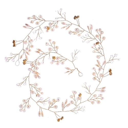 35/50 cm Lange Braut Kristall Perle Haarband Kopfschmuck Hochzeit Haarschmuck Perlen Stirnband Schmuck Kopfschmuck für Frauen Mädchen(35cm Gold color) von WSQHAO