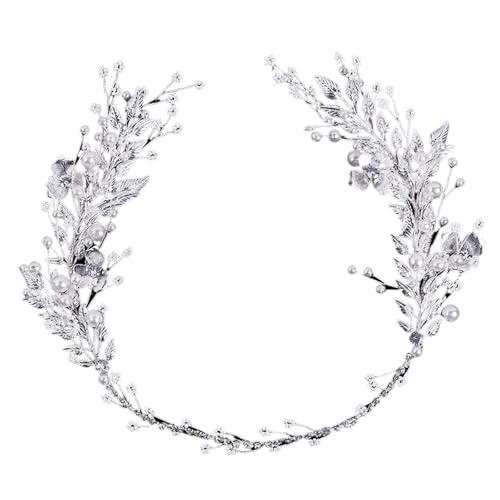 Blatt Perlen Stirnband Tiara Braut Hochzeit Haarband Kristall Perle Bräute Kopfschmuck for Haarschmuck für Frauen Mädchen von WSQHAO