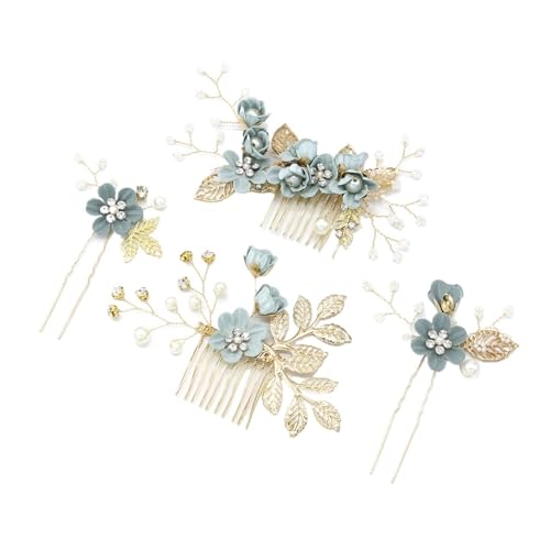 Braut-Haarschmuck for Frauen, Blumen-Perlen-Kopfschmuck, Hochzeits-Haarschmuck for Verlobungsfeiern für Frauen Mädchen(Light blue) von WSQHAO