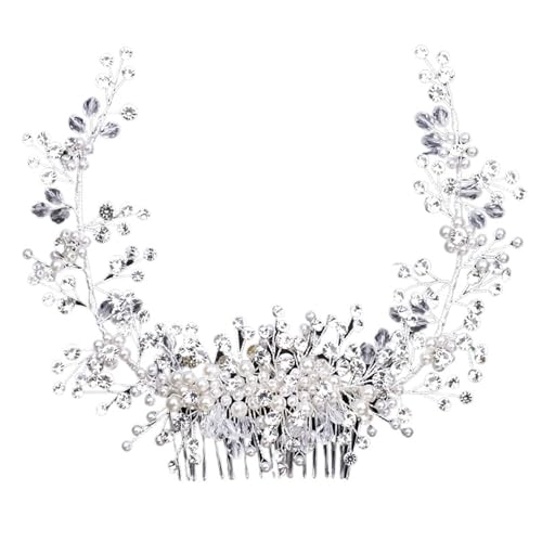 Braut Tiaras Perlen Haarkamm Kristall Kopfschmuck Kopfschmuck Frauen Haarschmuck for Hochzeit für Frauen Mädchen von WSQHAO
