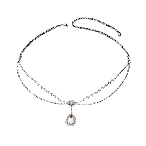 Elegante Braut Strass Kopf Kette for Frauen Funkelnden Kristall Wasser Tropfen Anhänger Stirn Kopf Schmuck Kopfschmuck für Frauen Mädchen(Silver) von WSQHAO