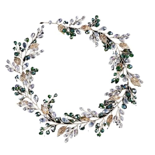 Legierung Braut Kopfschmuck Kristall Perle Blume Stirnband Braut Kopfbedeckung Hochzeit Party Prom Kopfschmuck für Frauen Mädchen(Green) von WSQHAO