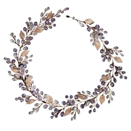 Legierung Braut Kopfschmuck Kristall Perle Blume Stirnband Braut Kopfbedeckung Hochzeit Party Prom Kopfschmuck für Frauen Mädchen(Light purple) von WSQHAO
