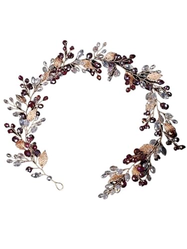 Legierung Braut Kopfschmuck Kristall Perle Blume Stirnband Braut Kopfbedeckung Hochzeit Party Prom Kopfschmuck für Frauen Mädchen(Red) von WSQHAO