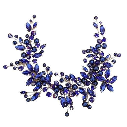 Perlen Braut Stirnband Kristall Braut Kopfschmuck Hochzeit Haarschmuck Handgefertigter Haarschmuck Party Prom für Frauen Mädchen(Blue) von WSQHAO