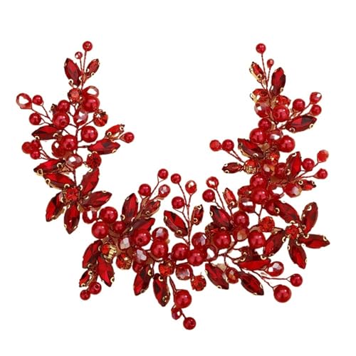 Perlen Braut Stirnband Kristall Braut Kopfschmuck Hochzeit Haarschmuck Handgefertigter Haarschmuck Party Prom für Frauen Mädchen(Red) von WSQHAO