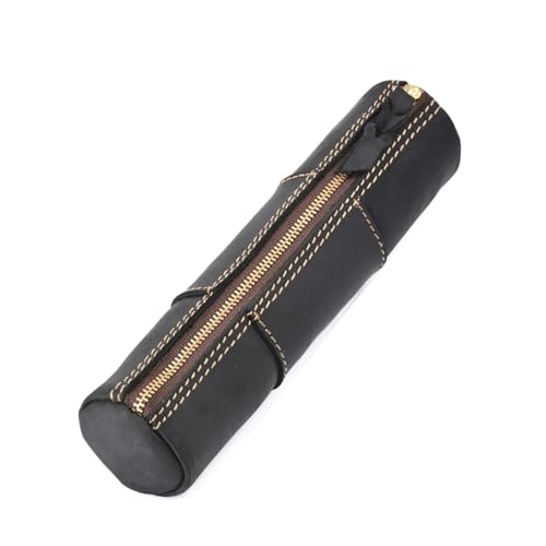 WSQHAO 1 stücke Vintage Leder Zipper Bleistift Fall Organizer Beutel Einfache Stift Fall Box Geldbörse Schreibwaren Lagerung Tasche for Schule FüR Teenager(Black) von WSQHAO