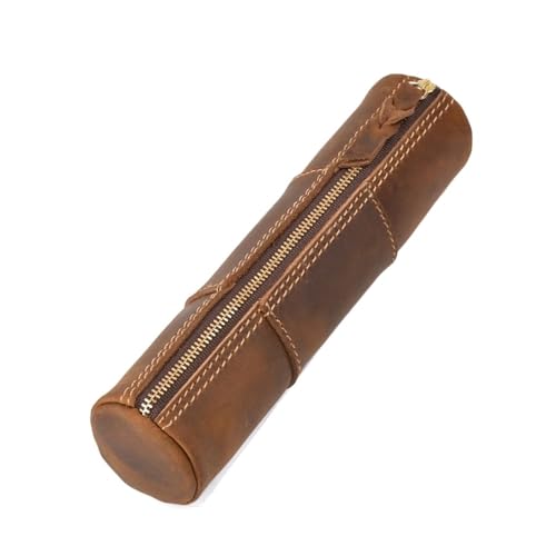 WSQHAO 1 stücke Vintage Leder Zipper Bleistift Fall Organizer Beutel Einfache Stift Fall Box Geldbörse Schreibwaren Lagerung Tasche for Schule FüR Teenager(Brown) von WSQHAO