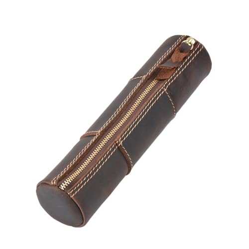 WSQHAO 1 stücke Vintage Leder Zipper Bleistift Fall Organizer Beutel Einfache Stift Fall Box Geldbörse Schreibwaren Lagerung Tasche for Schule FüR Teenager(Coffee) von WSQHAO