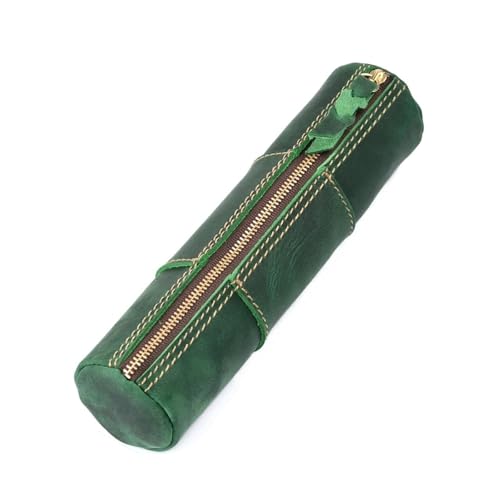 WSQHAO 1 stücke Vintage Leder Zipper Bleistift Fall Organizer Beutel Einfache Stift Fall Box Geldbörse Schreibwaren Lagerung Tasche for Schule FüR Teenager(Dark Green) von WSQHAO