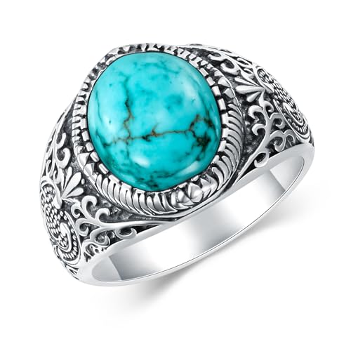 12x10mm Natürliche Türkis Ringe für Männer, Sterling Silber Native American Edelstein Oval Daumen Ring für Vater Papa Schmuck Geschenk für ihn Größe 11 von WSX
