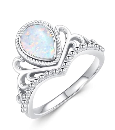 8x6MM Träne Weißer Opal Ring, Sterling Silber Verlobungs Hochzeit Boho Ring Schmuck Geschenk für Frauen Größe 7 von WSX