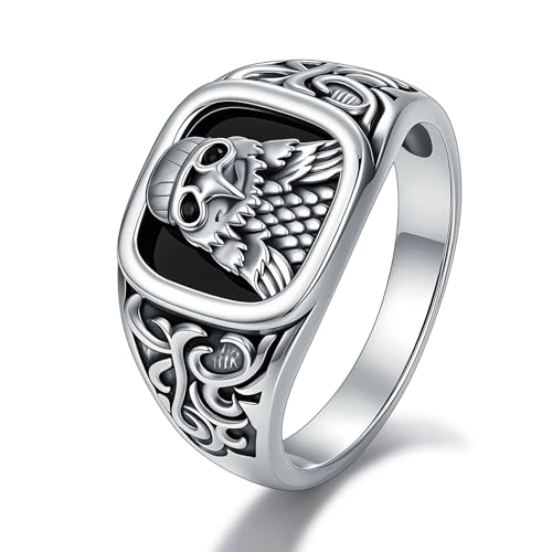 Adler Echter Schwarzer Onyx Ring für Männer, Sterling Silber Natürlicher Schwarzer Onyx Ring Dezember Geburtsstein Geburtstag Schmuck Geschenk für Ihn Freund Vater Größe 8 von WSX