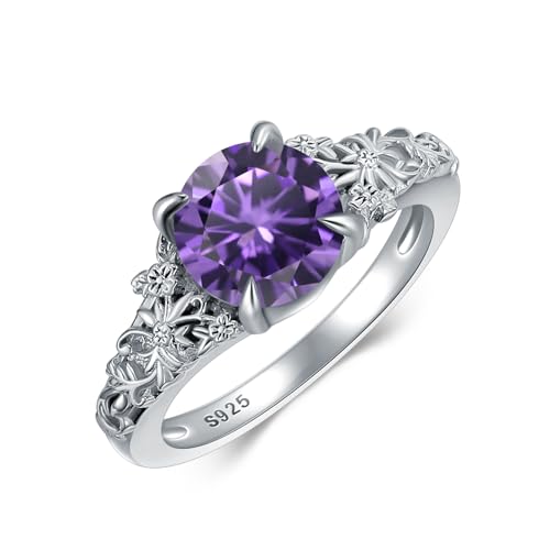Amethystring für Damen 925 Sterling Silber Rundschliff Versprechensring Hellvioletter Februar-Geburtsstein Schmuck Größe 5 von WSX
