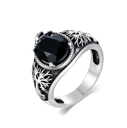 Echter Schwarzer Onyx Ring für Männer Sterling Silber Schlange und Baum Design Ring, Ovaler Schwarzer Onyx, Oxidierter Finish Schmuck Geschenk für Ihn Vater Freund Größe 7 von WSX