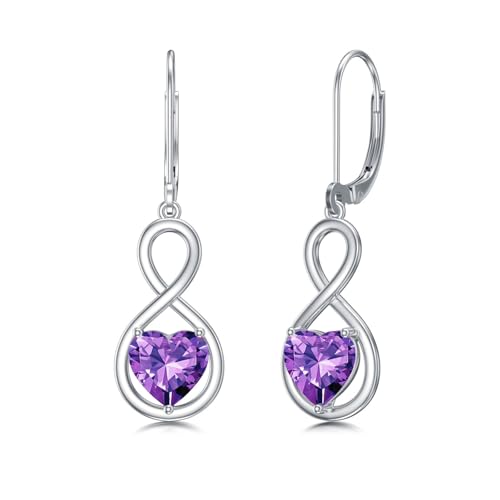 Infinity Amethyst Leverback Ohrringe Sterlingsilber Echtes herzförmiges Amethyst Februar Geburtsstein Schmuck Geschenk für Damen Mutter Freundin von WSX