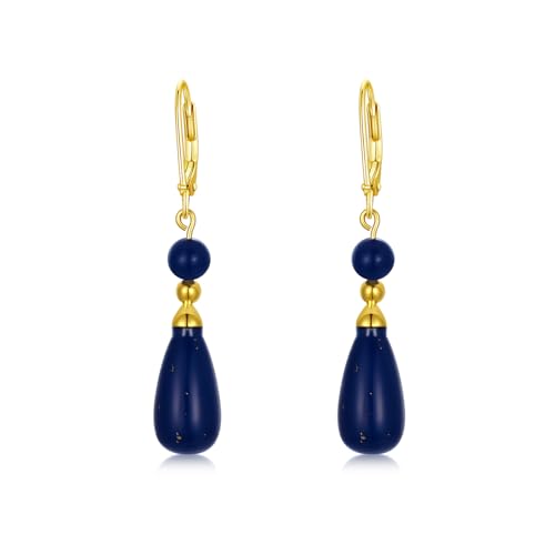 Lapislazuli Leverback Ohrringe Sterlingsilber Gold plattiert Echter blauer Tränenförmiger Lapislazuli Anhänger Ohrringe Geburtstagsgeschenk für Damen Mutter Freundin von WSX