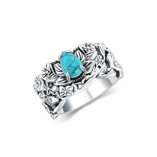 Natürliche Lotus Türkis Ringe für Frauen, Sterling Silber Boho Natur Native American Western Schmuck Edelstein Ring Geburtstagsgeschenk Größe 6 von WSX