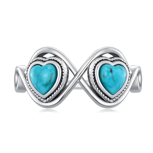 Natürliche Türkis Herz Ringe für Frauen, Sterling Silber Vintage Native American Schmuck Unendlichkeits Edelstein Ring Geburtstagsgeschenk Größe 7 Natürliche Türkis Herz Ringe für Frauen, Sterling Silber Vintage Native American Schmuck Unendlichkeits Edelstein Ring Geburtstagsgeschenk Größe 7 von WSX