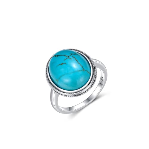 Natürlicher Türkisring, Sterling Silber Boho Vintage Natur Native American Runder Dezember Geburtsstein Ring für Frauen Größe 10 von WSX