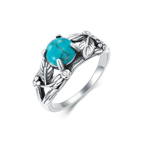 Natürlicher Türkisring für Frauen, Sterling Silber Boho Blatt Natur Native American Western Schmuck Edelstein Ring Geburtstagsgeschenk Größe 8 von WSX