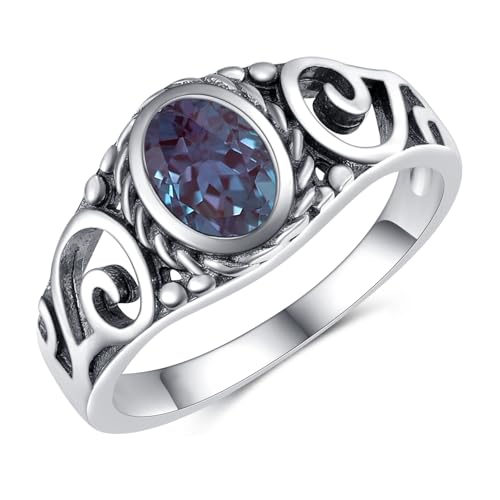 Ovaler Edelstein-Filigranring für Damen 925 Sterling Silber Vintage Alexandrit Band Bohème-Schmuck Größe 10 von WSX