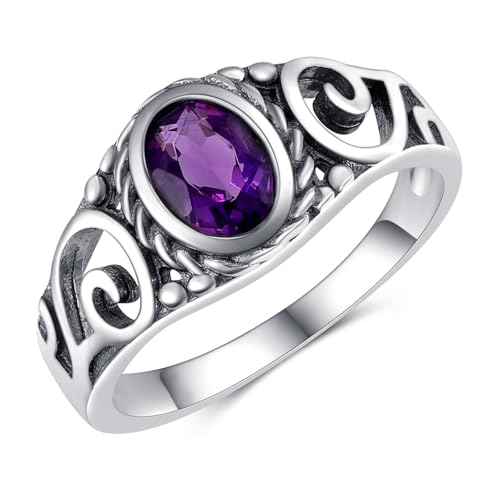 Ovaler Edelstein-Filigranring für Damen 925 Sterling Silber Vintage Amethyst Band Bohème-Schmuck Größe 8 von WSX
