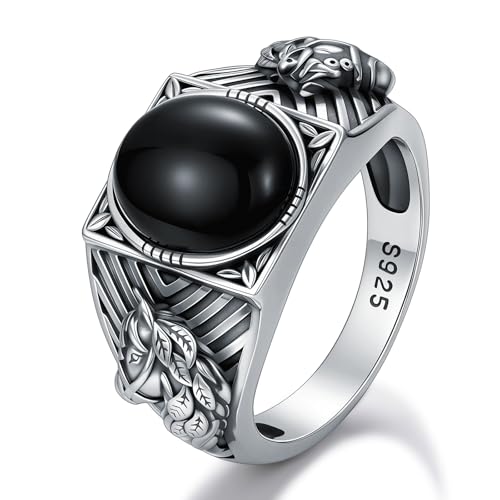 Pferd Echter Schwarzer Onyx Ring für Männer Sterling Silber Dezember Geburtsstein Ring, Natürlicher Ovaler Schwarzer Onyx Tier Schmuck Geschenk für Ihn Größe 11 von WSX