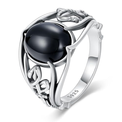Schwert und Schlange Echter Schwarzer Onyx Ring für Männer Sterling Silber Ovaler Schwarzer Onyx Ring, Durchbrochenes Design Dezember Geburtsstein Schmuck Geschenk für Ihn Größe 7 von WSX